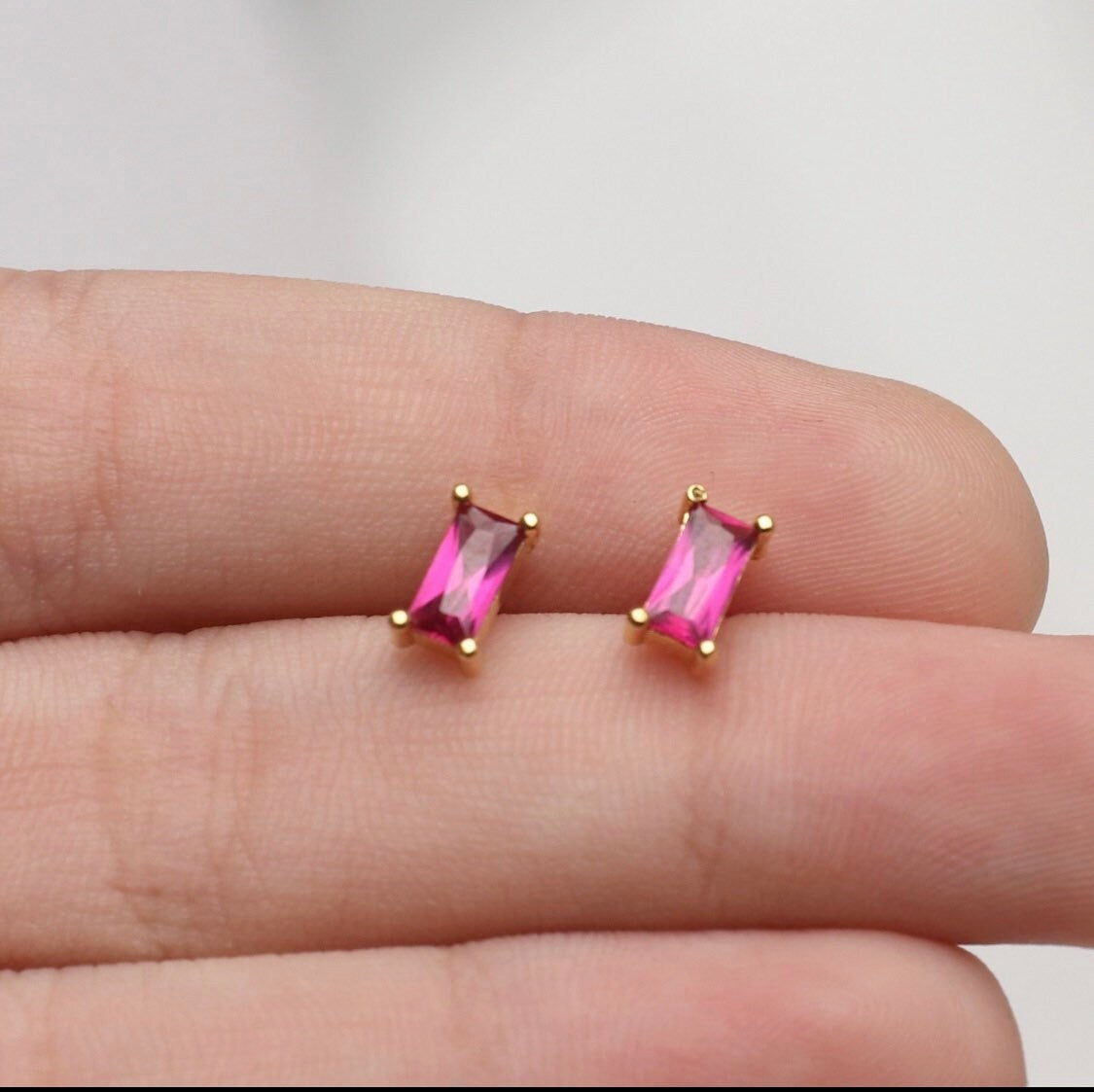 Ruby Baguette Earrings, Baguette Studs,Everyday Red Crystal Earrings,Stud Earrings, Dainty Stud Earrings,JX70
