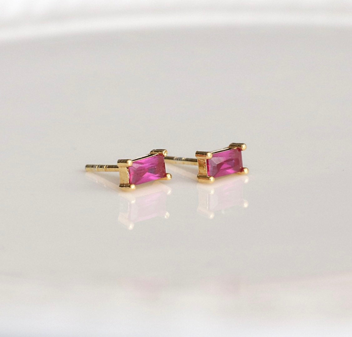 Ruby Baguette Earrings, Baguette Studs,Everyday Red Crystal Earrings,Stud Earrings, Dainty Stud Earrings,JX70
