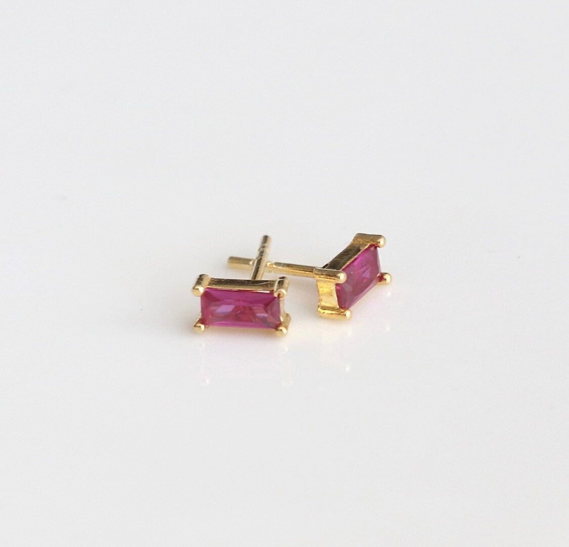 Ruby Baguette Earrings, Baguette Studs,Everyday Red Crystal Earrings,Stud Earrings, Dainty Stud Earrings,JX70