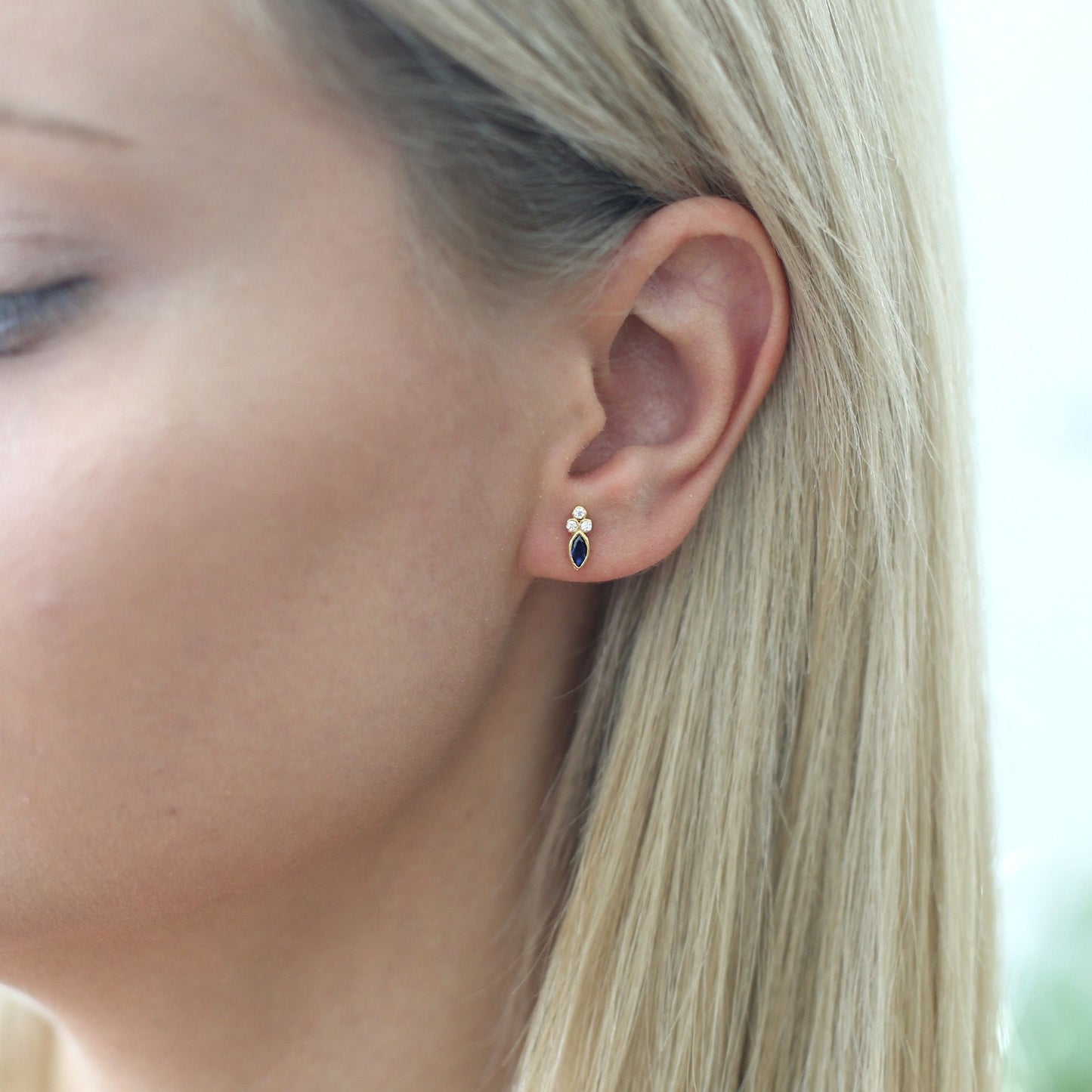 Sapphire Earrings,Diamond Stud Earrings,Sapphire Jewelry,Diamond Jewelry,Celestial Jewelry,JX82