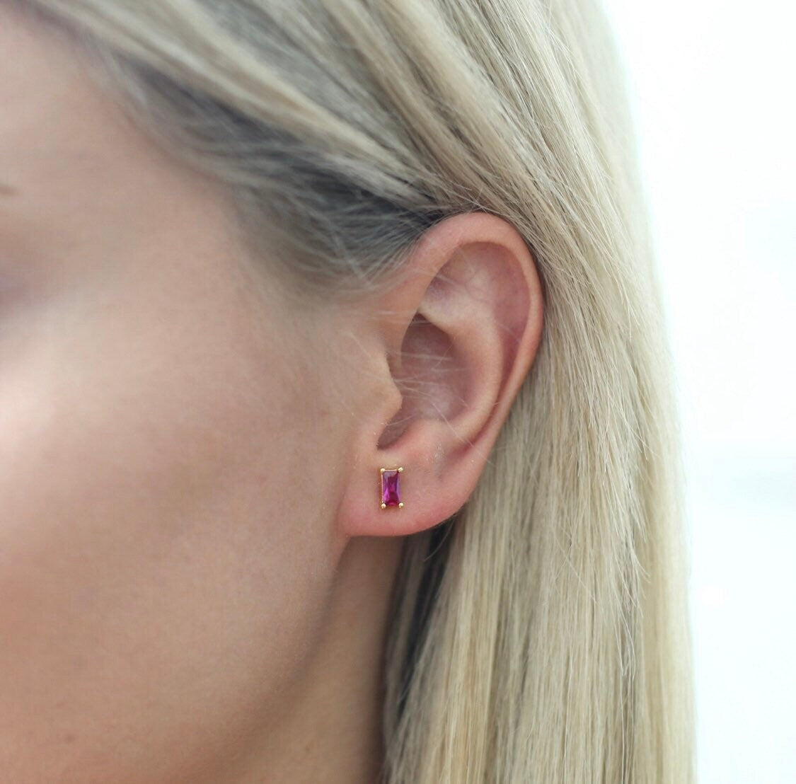 Ruby Baguette Earrings, Baguette Studs,Everyday Red Crystal Earrings,Stud Earrings, Dainty Stud Earrings,JX70