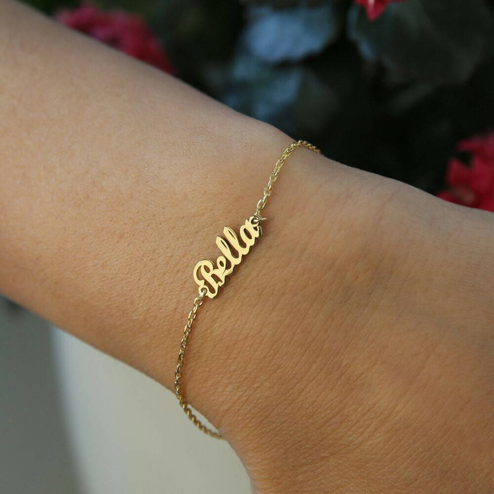 14k Solid Gold Name Bracelet-İnitial Bracelet-Letter Bracelets-Personalized Bracelet-Dainty Bracelet-Gift For Her,Personalized Gift-JX11