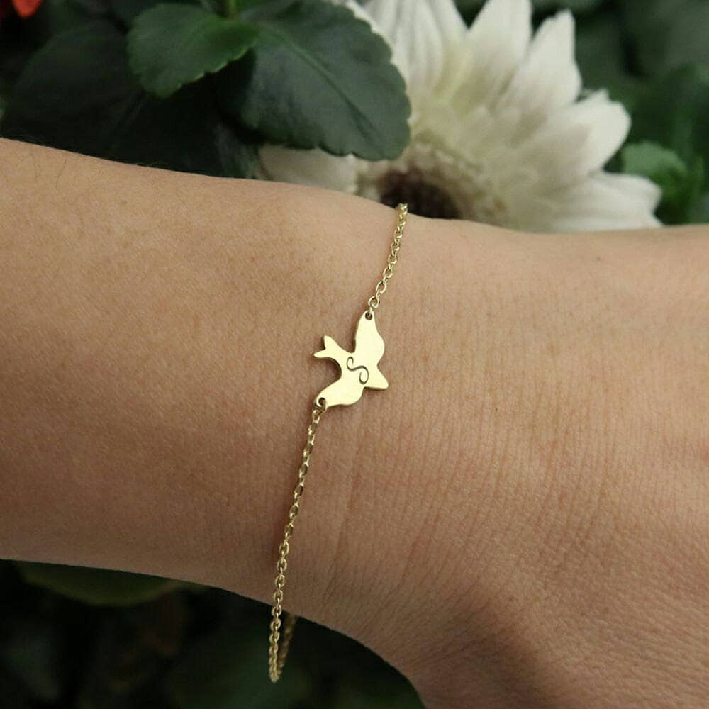 14k Gold Bird Bracelet-Personalized Bracelet-Soar Bird Bracelet-Dove Bracelet-Gold-Personalized Gift-Bracelet-JX14