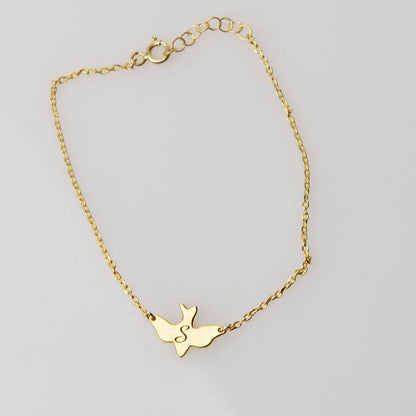 14k Gold Bird Bracelet-Personalized Bracelet-Soar Bird Bracelet-Dove Bracelet-Gold-Personalized Gift-Bracelet-JX14