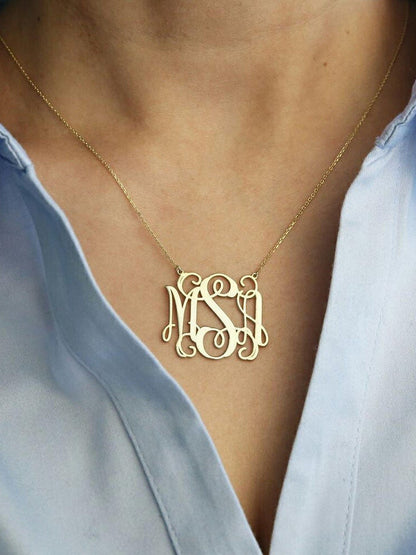 14k Gold Monogram Necklace,Personalized Necklace,Personalized Jewelry,Personalized Gift,Letter Necklace-Initial Necklace-JX04