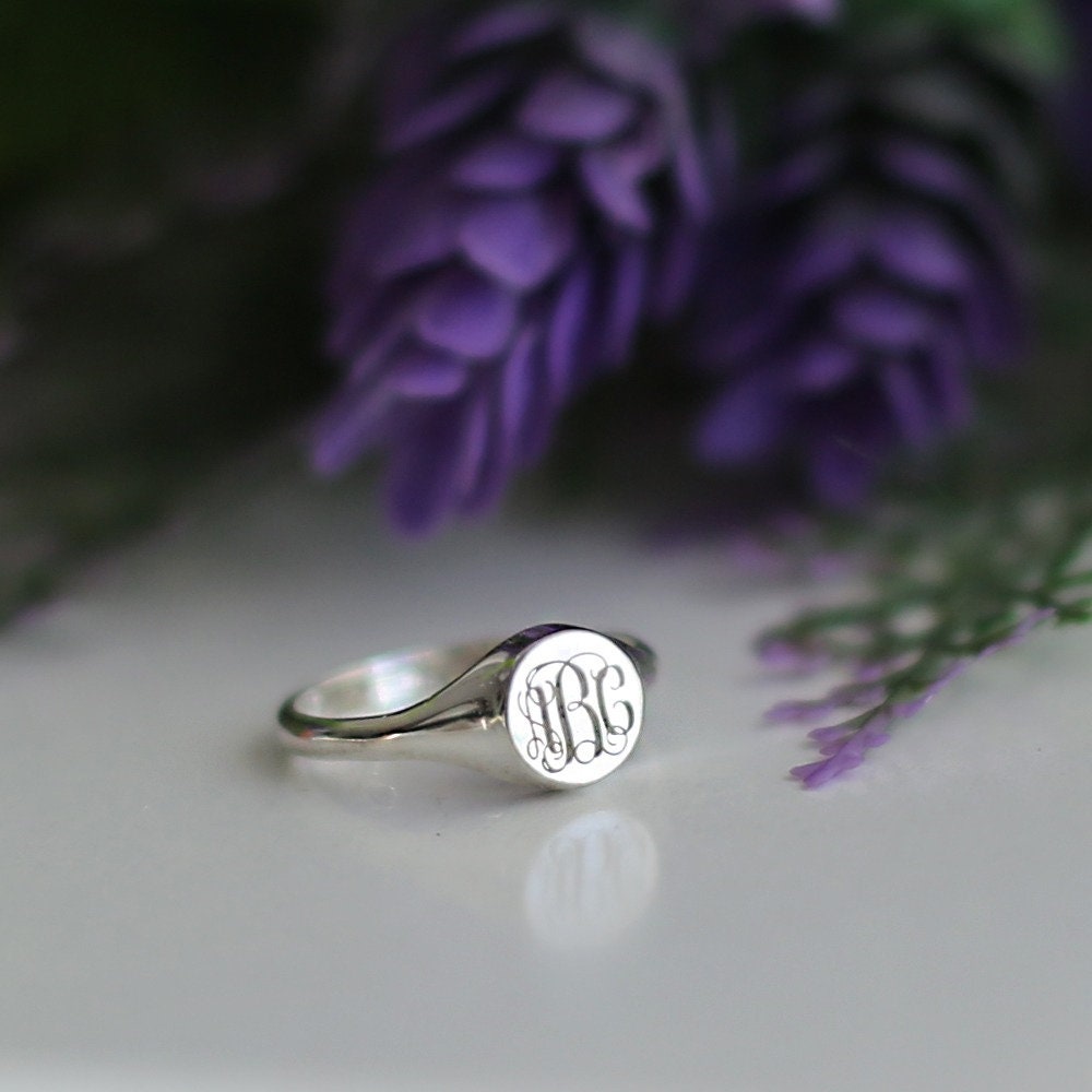 Sterling Silver Signet Ring-Personalized Rings-Monogram Ring-Letter Ring-Initial Ring-Engraved Ring-Womens Ring-JX06