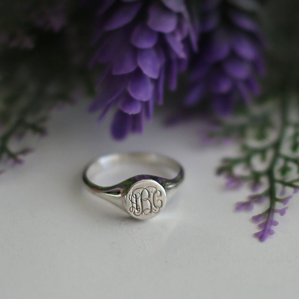 Sterling Silver Signet Ring-Personalized Rings-Monogram Ring-Letter Ring-Initial Ring-Engraved Ring-Womens Ring-JX06