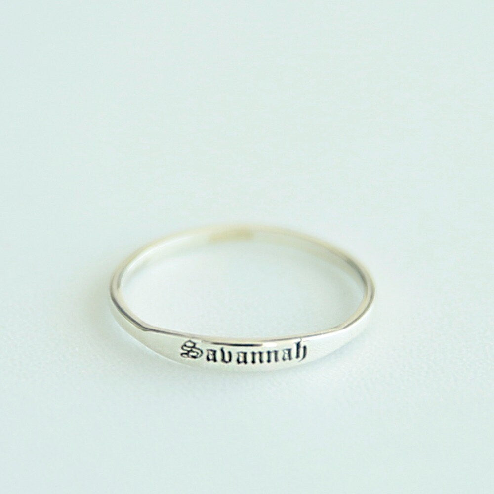 14k Gold Dainty Stacking Ring,Custom Stackable Ring,Initial Ring,Name Ring,Gift For Mom,Gothic Name Ring,JX23