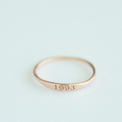 14k Gold Tiny Year Ring-Personalized Number Ring-Birthday Date Ring-Custom Stacking Ring,Bridesmaid Gift-jx23