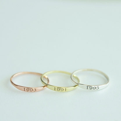 14k Gold Tiny Year Ring-Personalized Number Ring-Birthday Date Ring-Custom Stacking Ring,Bridesmaid Gift-jx23