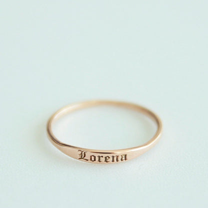 14k Gold Dainty Stacking Ring,Custom Stackable Ring,Initial Ring,Name Ring,Gift For Mom,Gothic Name Ring,JX23