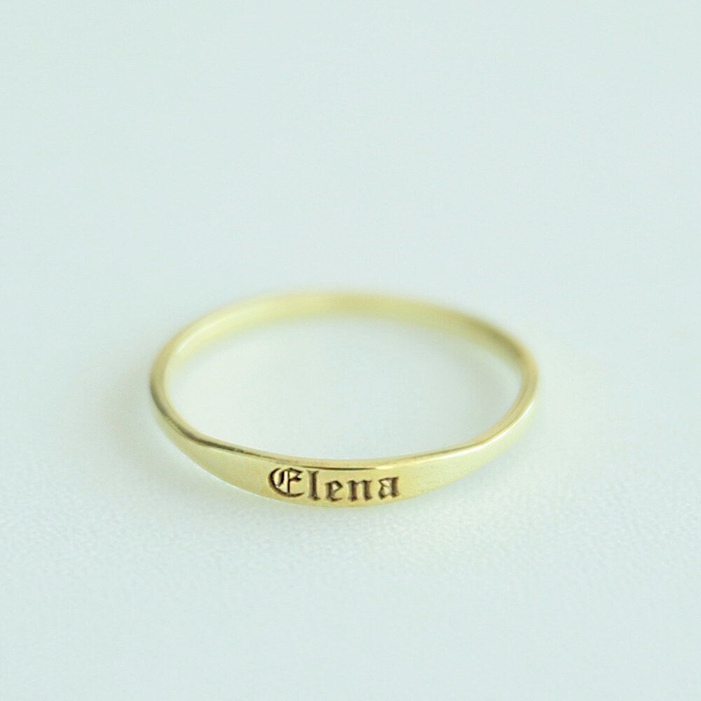 14k Gold Dainty Stacking Ring,Custom Stackable Ring,Initial Ring,Name Ring,Gift For Mom,Gothic Name Ring,JX23