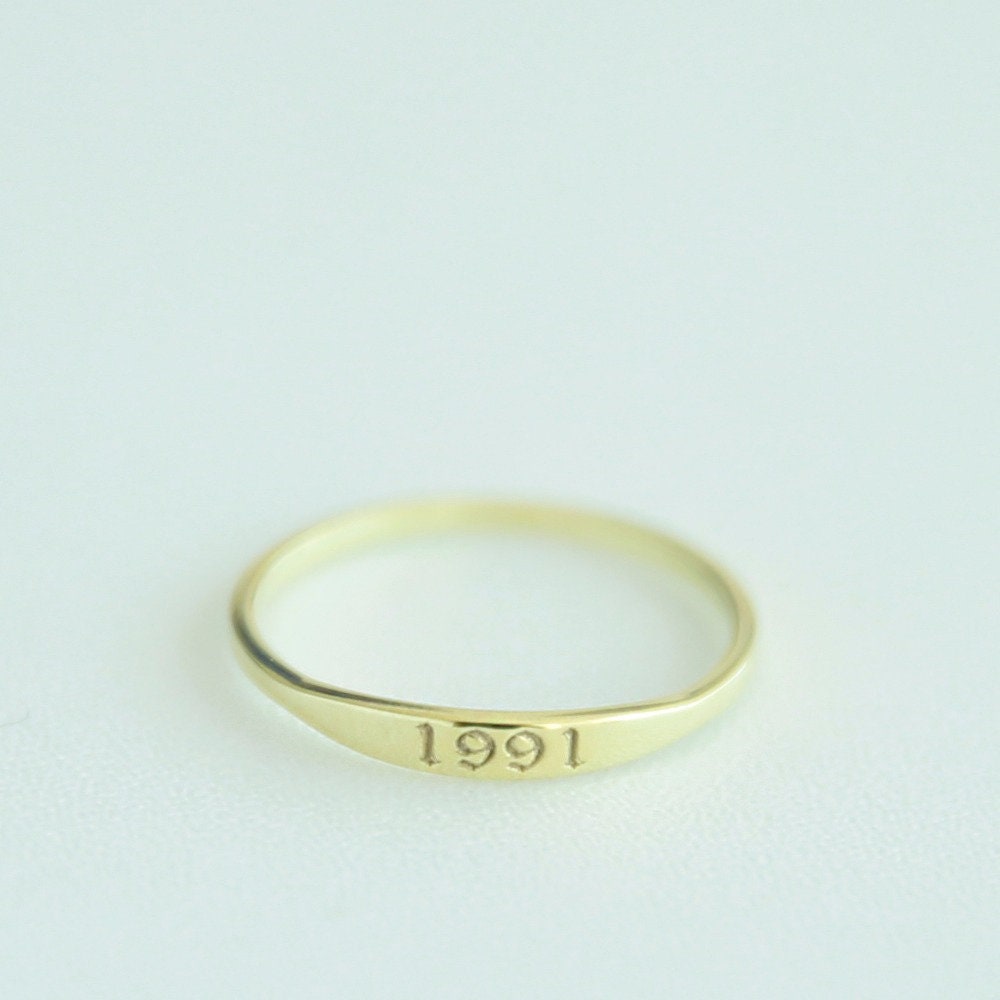 14k Gold Tiny Year Ring-Personalized Number Ring-Birthday Date Ring-Custom Stacking Ring,Bridesmaid Gift-jx23