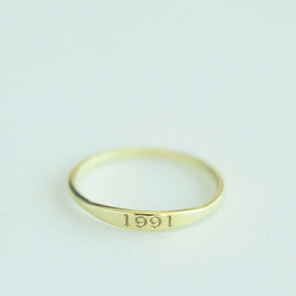 14k Gold Tiny Year Ring-Personalized Number Ring-Birthday Date Ring-Custom Stacking Ring,Bridesmaid Gift-jx23