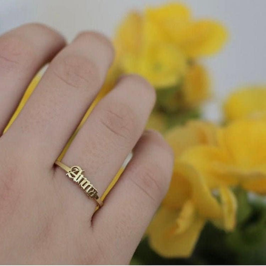 Gothic Name Ring,Personalized Old English Name Ring,Sterling Silver Custom Name Ring,JX09