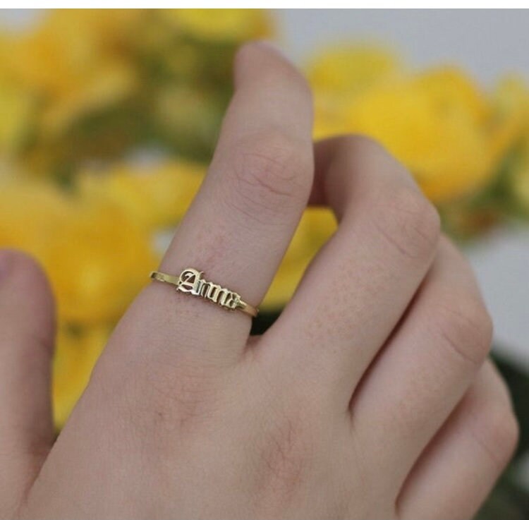 Gothic Name Ring,Personalized Old English Name Ring,Sterling Silver Custom Name Ring,JX09