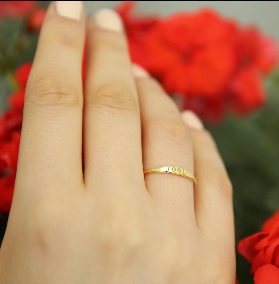 14k Gold Tiny Year Ring-Personalized Number Ring-Birthday Date Ring-Custom Stacking Ring,Bridesmaid Gift-jx23