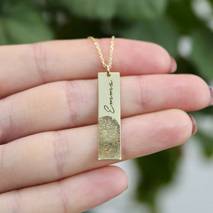 14k Gold Fingerprint Necklace, Personalized Necklace, Gold Necklace, Name Necklace, Bar Necklce, Fingerprint Jewelry ,Memorial Gifts ,JX21