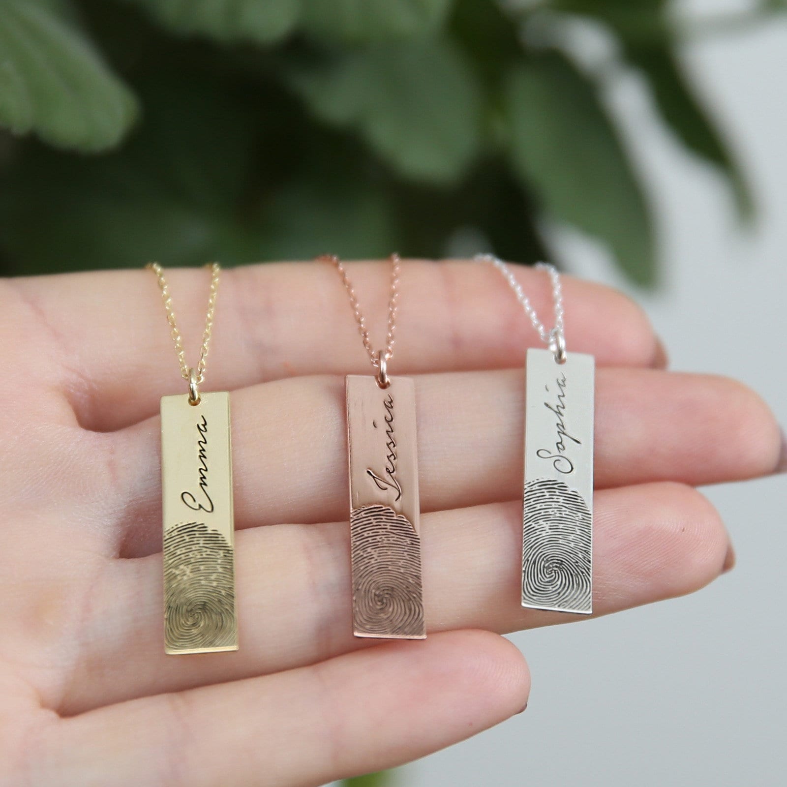 14k Gold Fingerprint Necklace, Personalized Necklace, Gold Necklace, Name Necklace, Bar Necklce, Fingerprint Jewelry ,Memorial Gifts ,JX21