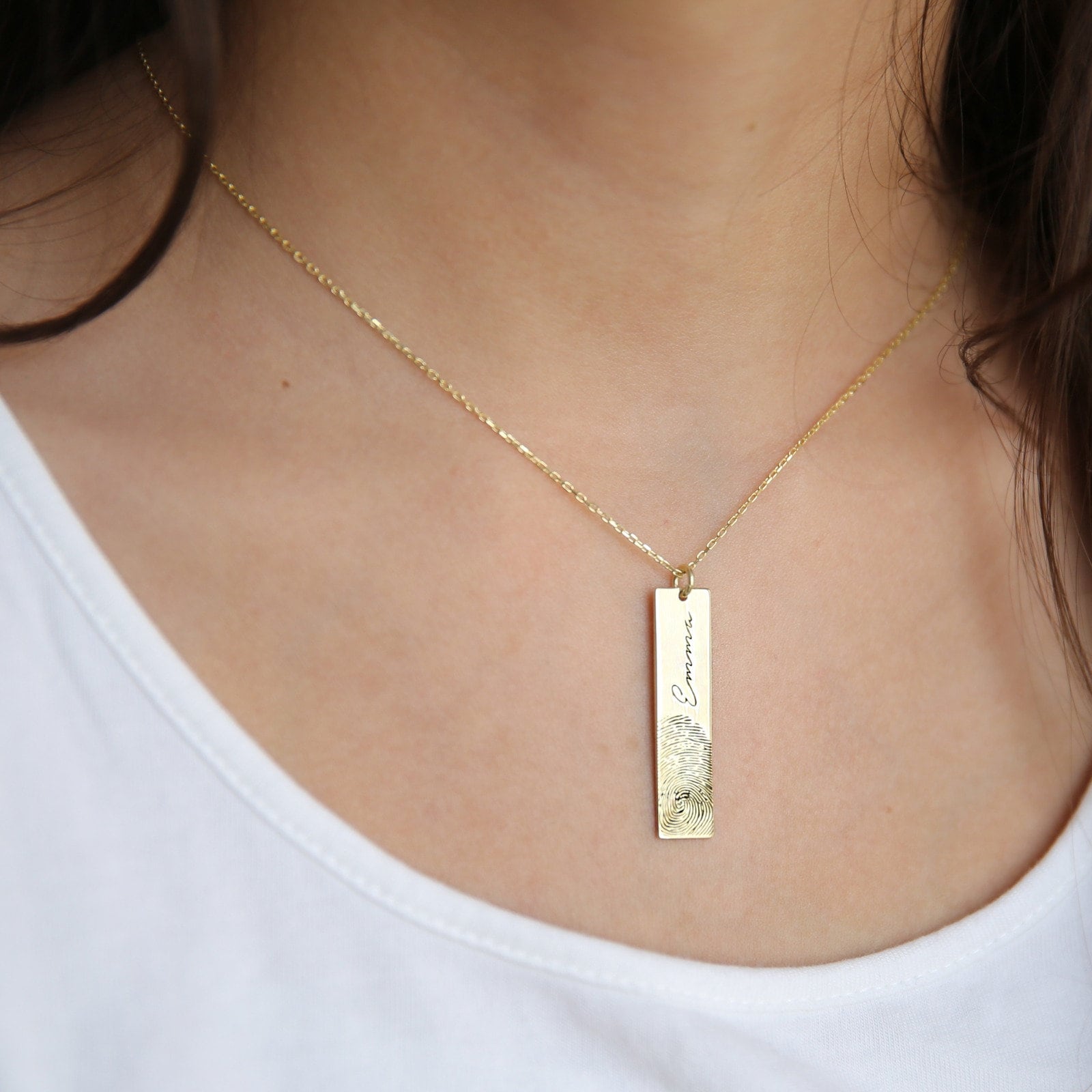 14k Gold Fingerprint Necklace, Personalized Necklace, Gold Necklace, Name Necklace, Bar Necklce, Fingerprint Jewelry ,Memorial Gifts ,JX21