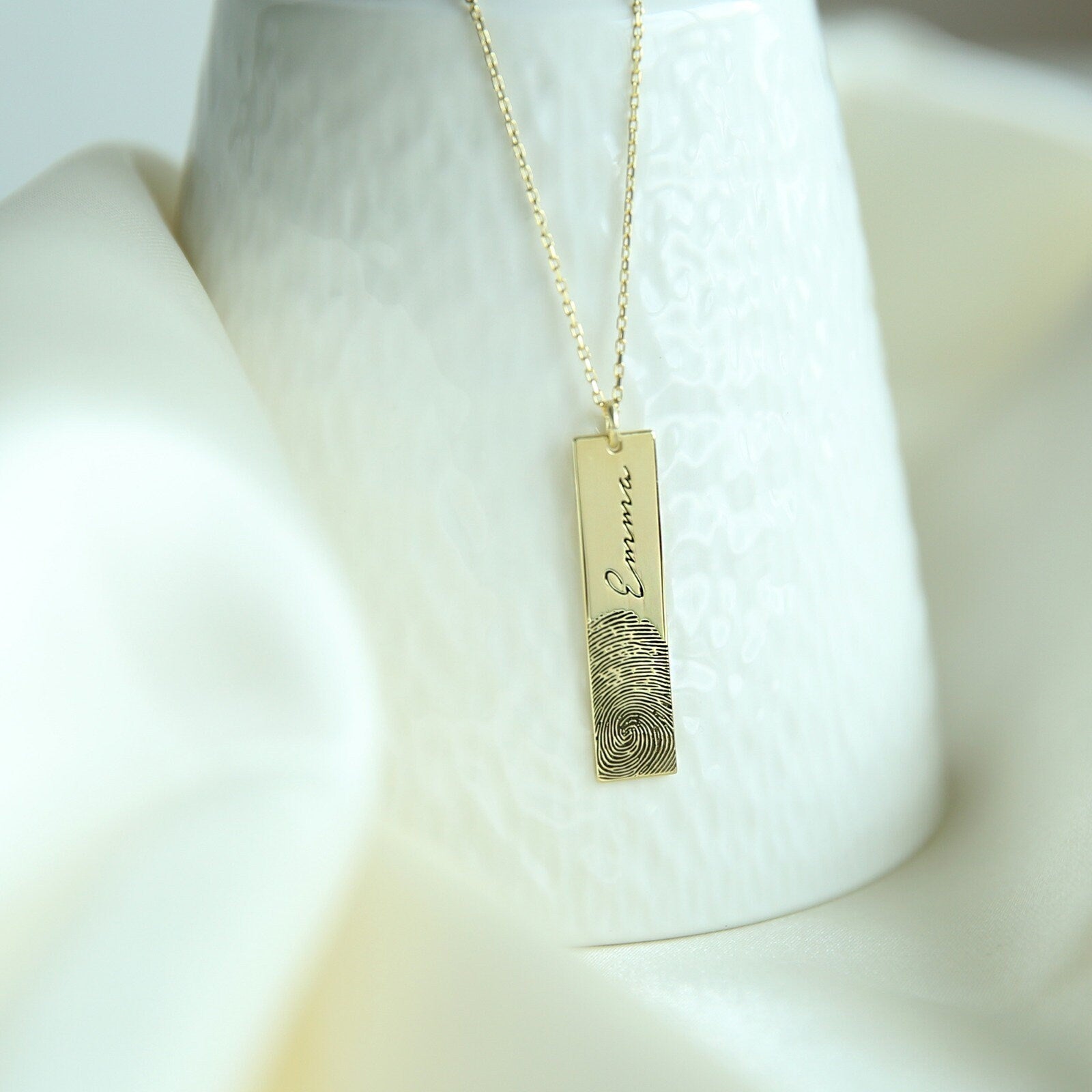 14k Gold Fingerprint Necklace, Personalized Necklace, Gold Necklace, Name Necklace, Bar Necklce, Fingerprint Jewelry ,Memorial Gifts ,JX21