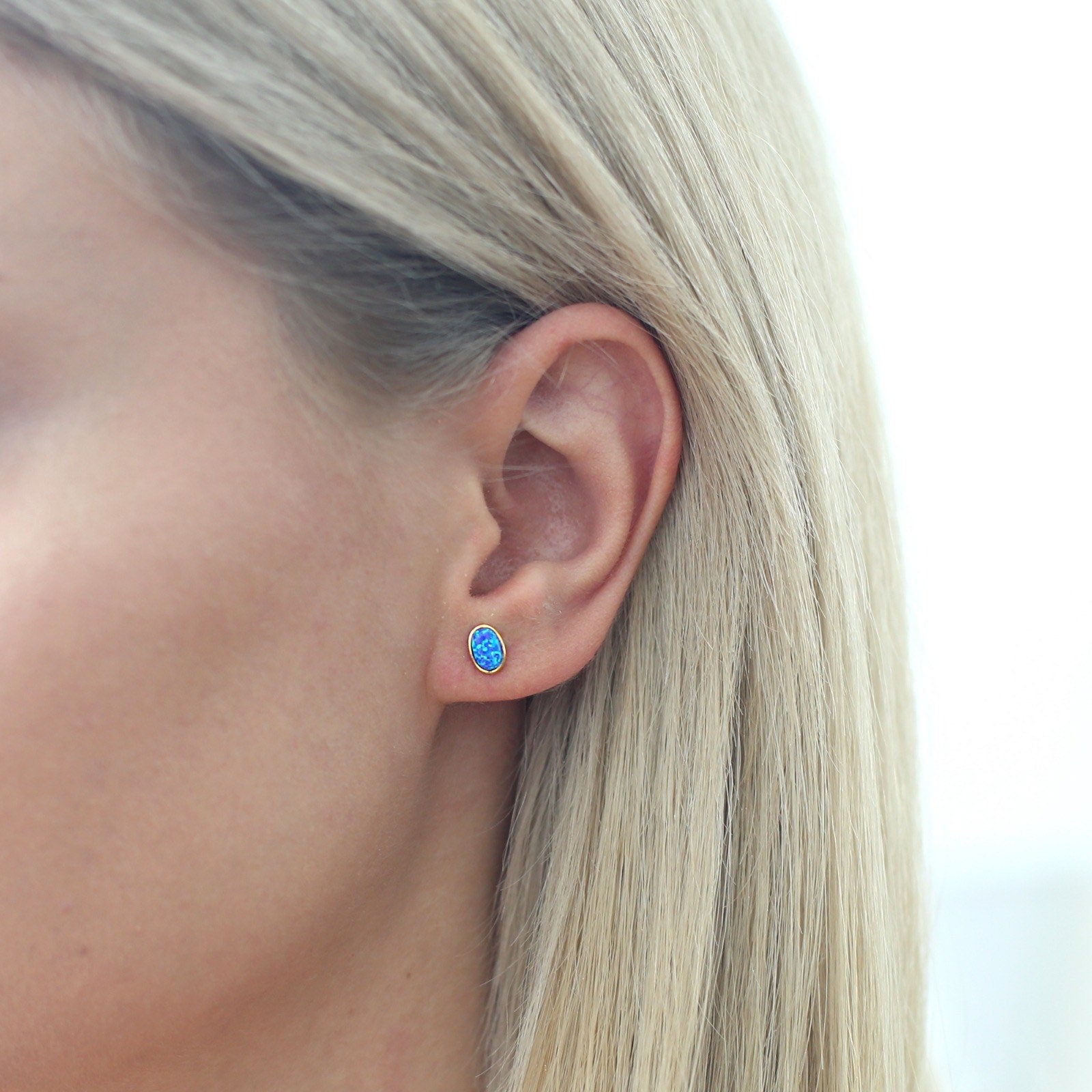 Blue Opal Stud Earrings,14k Gold Earrings,Dainty Opal Earrings.Minimalist Errings, Real Opal Earrings,JX66