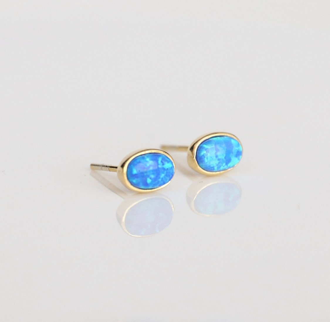 Blue Opal Stud Earrings,14k Gold Earrings,Dainty Opal Earrings.Minimalist Errings, Real Opal Earrings,JX66