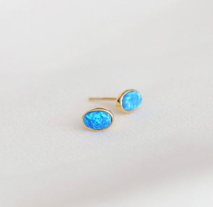 Blue Opal Stud Earrings,14k Gold Earrings,Dainty Opal Earrings.Minimalist Errings, Real Opal Earrings,JX66