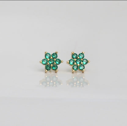 14k Gold Emerald Stud Earrings,Stud Earrings, Gold Earrings,BirthStone Earrings,Birthday Gift JX67