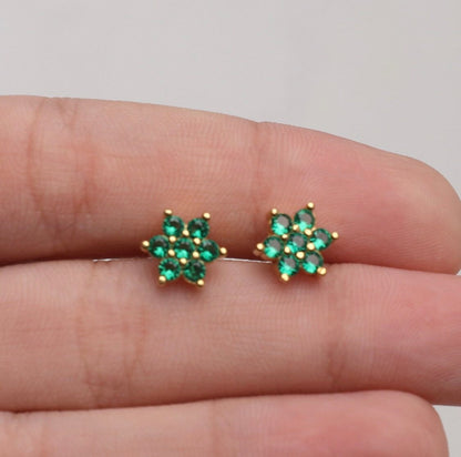 14k Gold Emerald Stud Earrings,Stud Earrings, Gold Earrings,BirthStone Earrings,Birthday Gift JX67