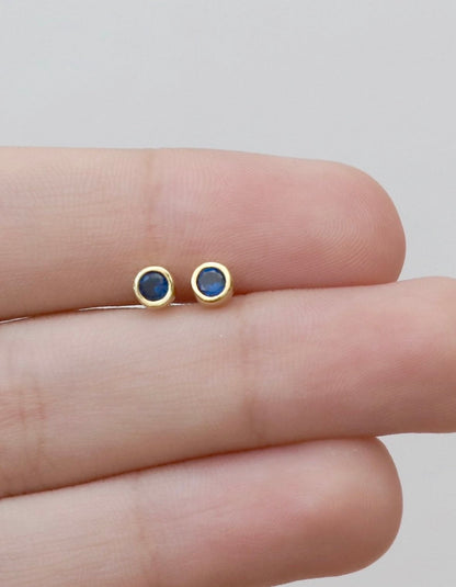 14k Gold Sapphire Stud Earrings,Stud Earrings, Gold Earrings,BirthStone Earrings,September Birthstone,Birthday Gift JX60