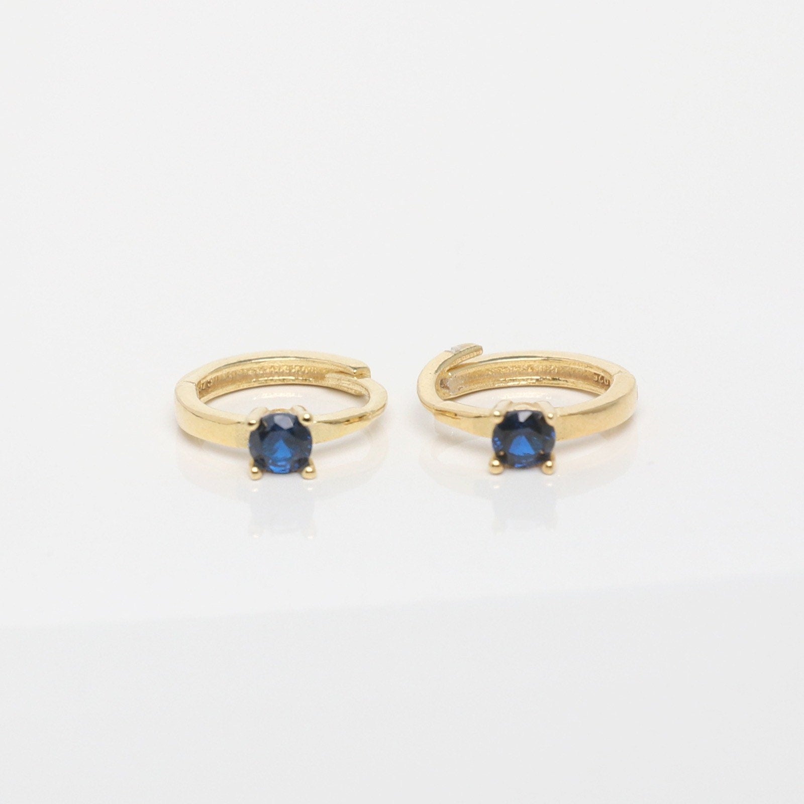 14k Gold Sapphire Huggie Earrings,Sapphire Hoops,Minimalist Earrings,Sapphire Earrings, Dainty Earrings,JX73