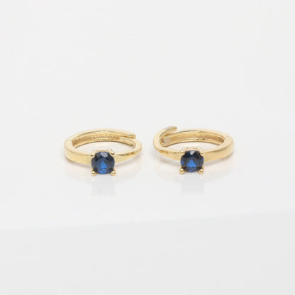 14k Gold Sapphire Huggie Earrings,Sapphire Hoops,Minimalist Earrings,Sapphire Earrings, Dainty Earrings,JX73