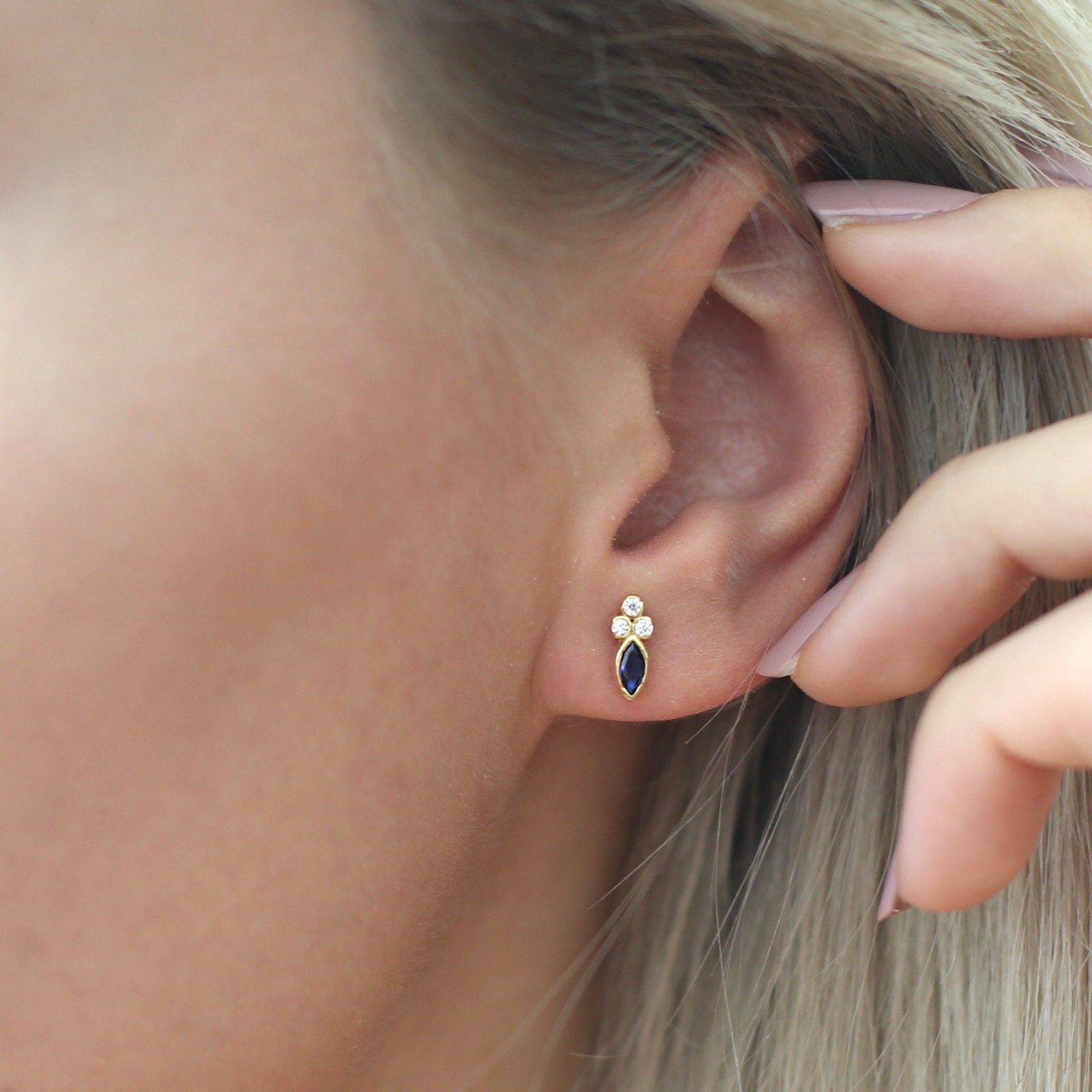 Sapphire Earrings,Diamond Stud Earrings,Sapphire Jewelry,Diamond Jewelry,Celestial Jewelry,JX82