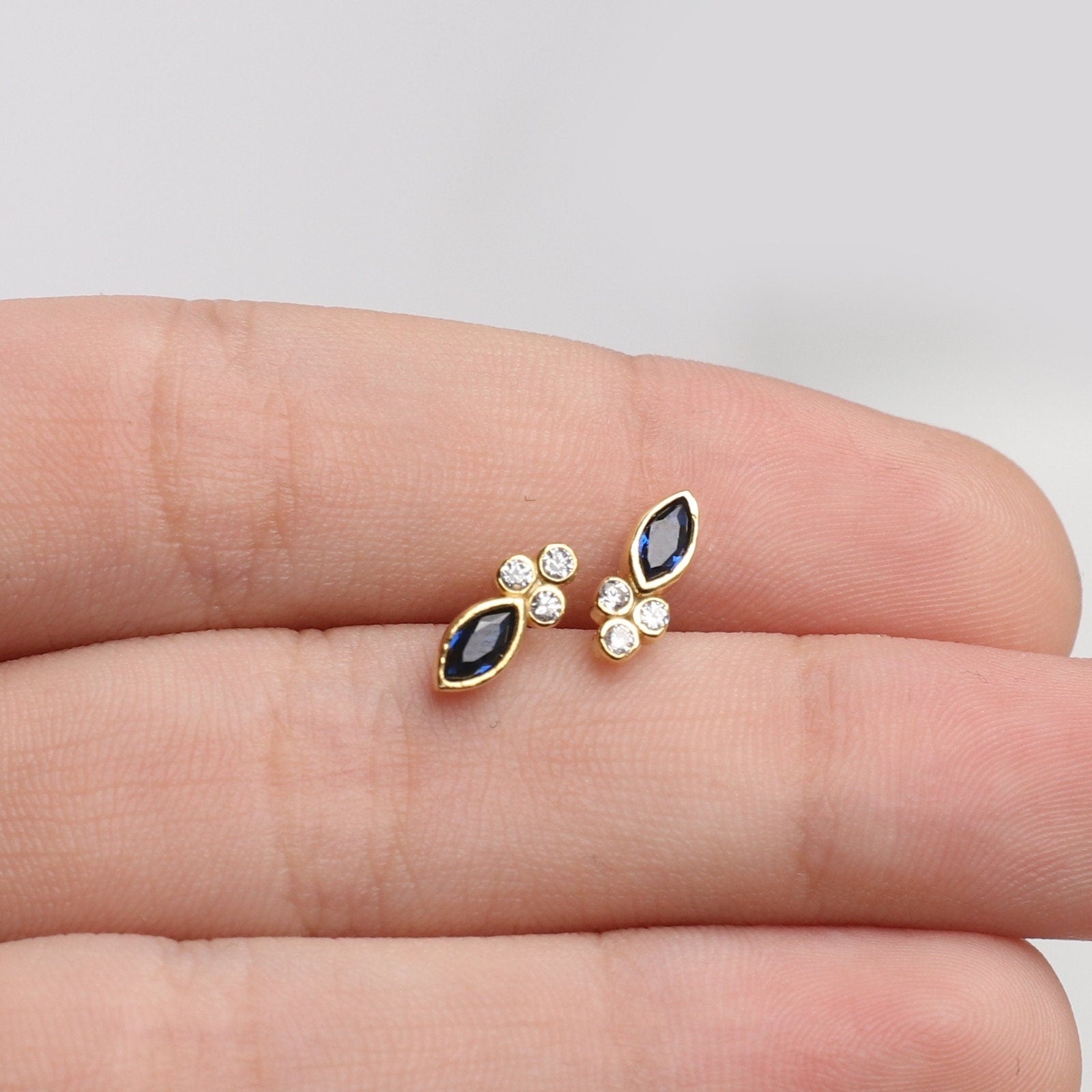 Sapphire Earrings,Diamond Stud Earrings,Sapphire Jewelry,Diamond Jewelry,Celestial Jewelry,JX82