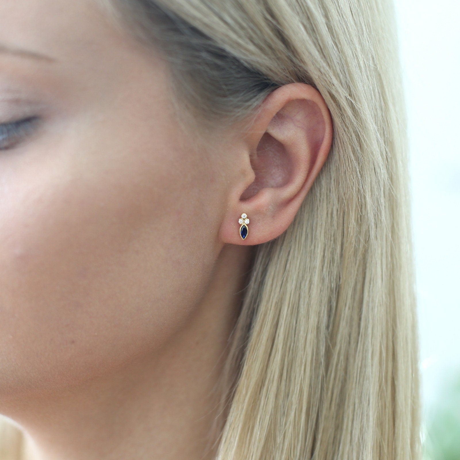 Sapphire Earrings,Diamond Stud Earrings,Sapphire Jewelry,Diamond Jewelry,Celestial Jewelry,JX82