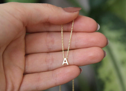 14k Gold Tiny Initial Necklace,Personalized Letter Necklace, Personalized Necklace,Bridesmaid Gift,JX34