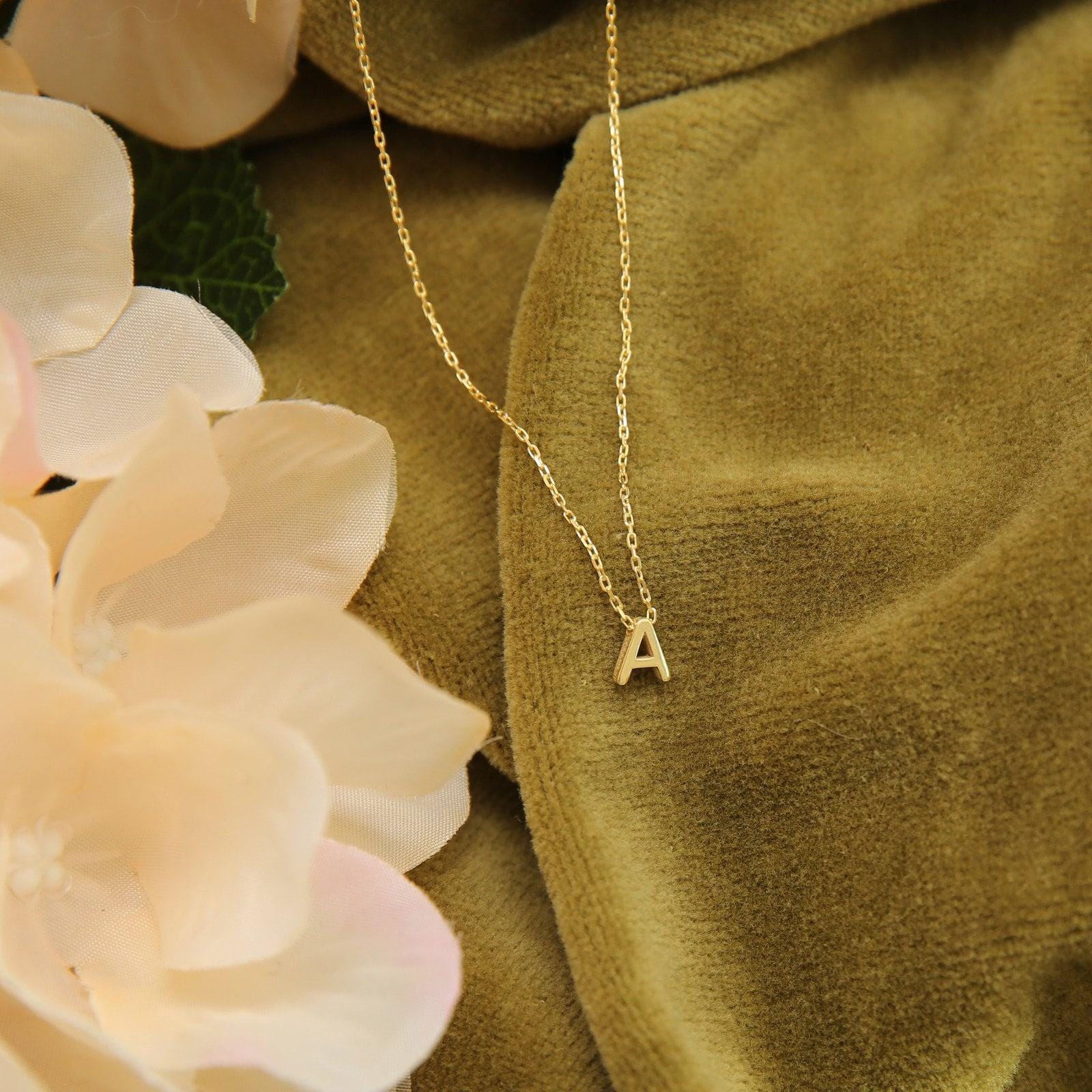 14k Gold Tiny Initial Necklace,Personalized Letter Necklace, Personalized Necklace,Bridesmaid Gift,JX34